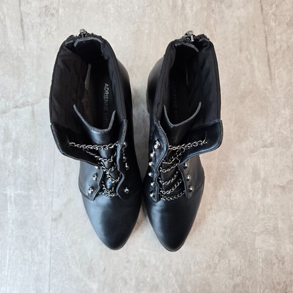 Victorian Ankle Boots Leather Chain Stud Block Heel Whimsigoth Pointy Bootie 6.5 - Picture 2 of 14